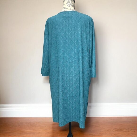 Chico’s Textured Knit Shift Midi Dress Teal V-Neck Boho Resort Beach Size XL 3 - Picture 3 of 9